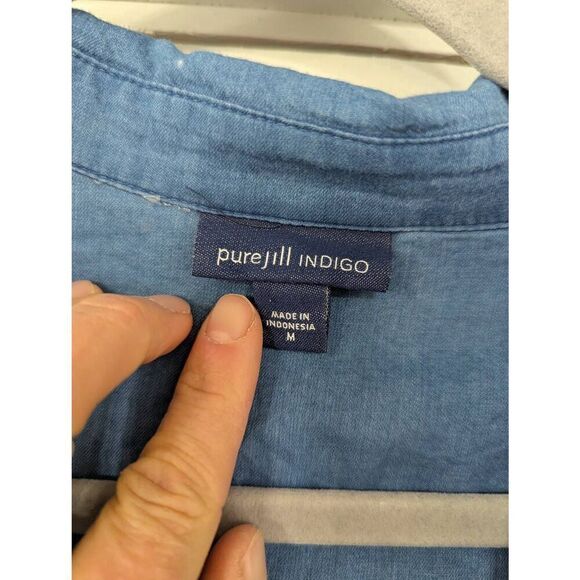 J. Jill Indigo‎ Popover Top women's size medium chambray oversized - Picture 3 of 7